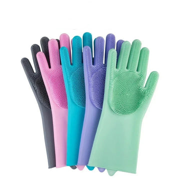 Magic Silicone Dish Washing Gloves | with Built-In Scrubber for Kitchen, Dishes,Household Use (1 Pair)