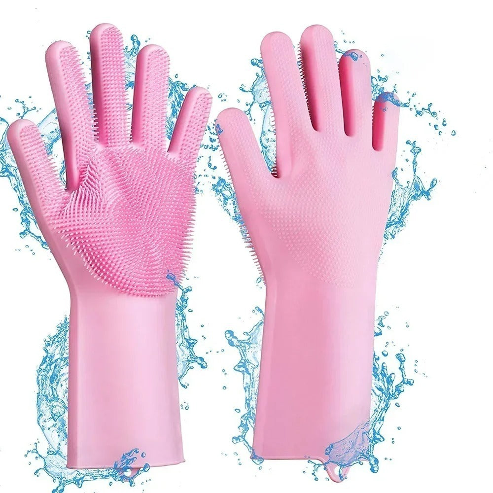 Magic Silicone Dish Washing Gloves | with Built-In Scrubber for Kitchen, Dishes,Household Use (1 Pair)